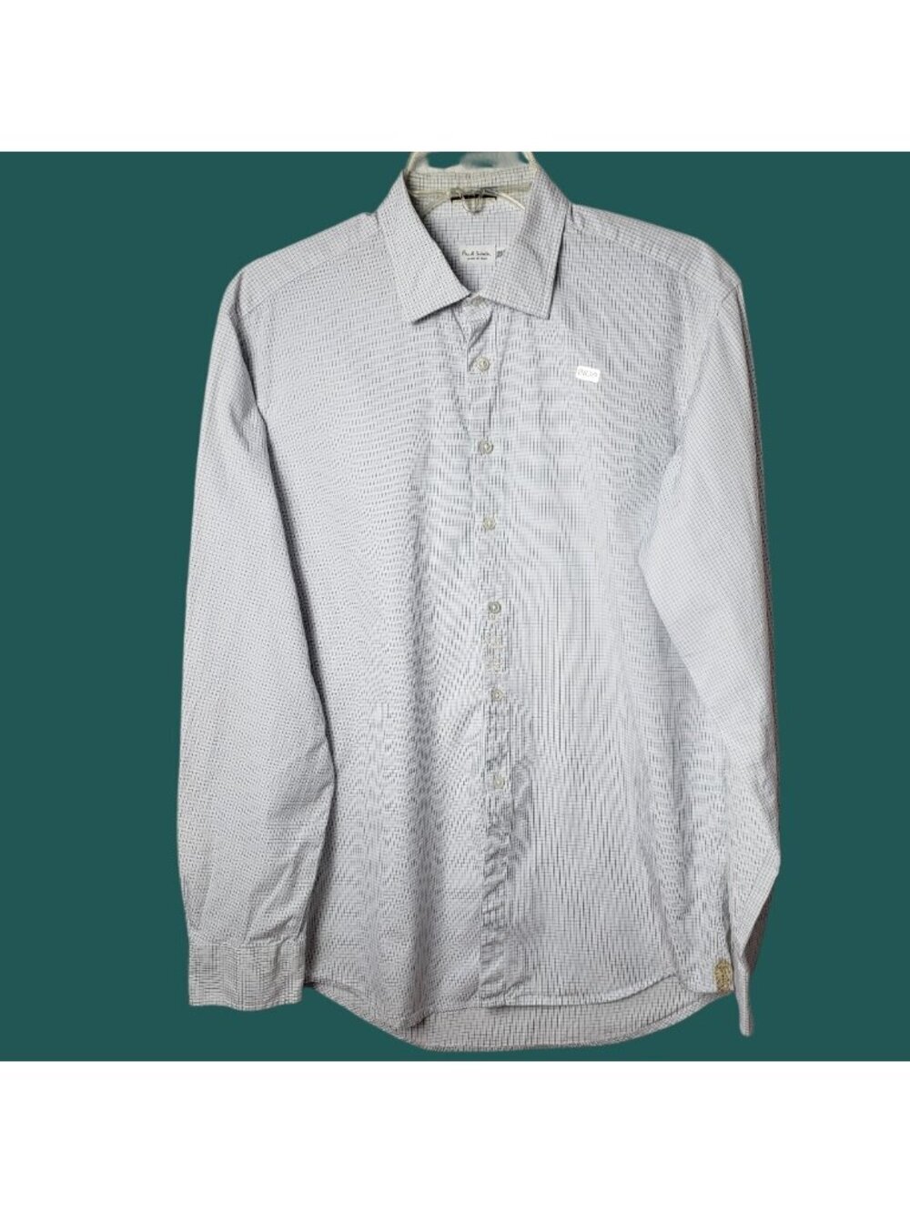 Paul Smith Mens Long-Sleeve Micro Check / Grid Pattern Black/White 39/15.5